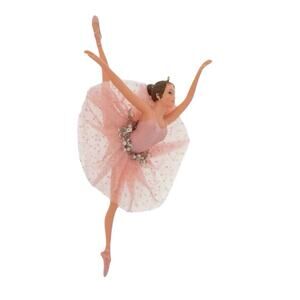 Ballerina Brunette Pink Tutu Leotard Christmas Ornament Romantic Beaded Crystals